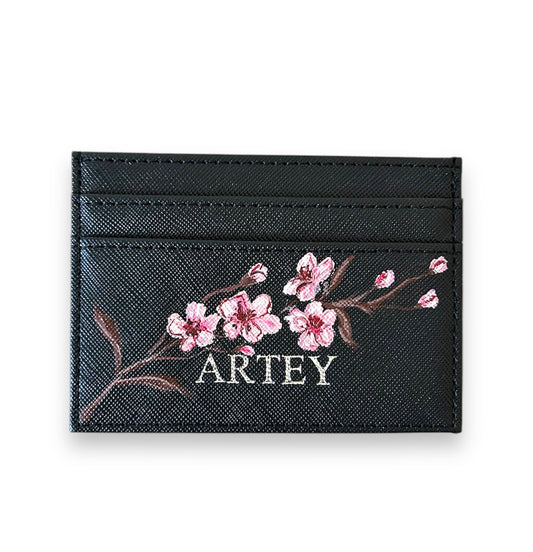 Pink sakura Simple black cardholder 4 cards